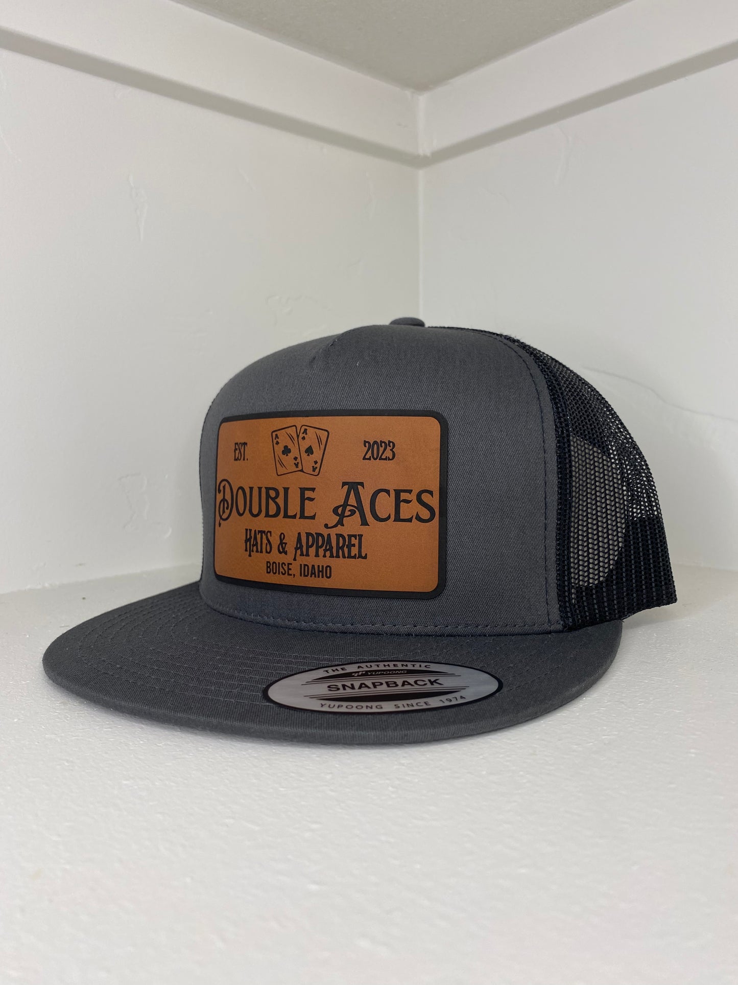 Charcoal/Black Aces Leather Patch Trucker