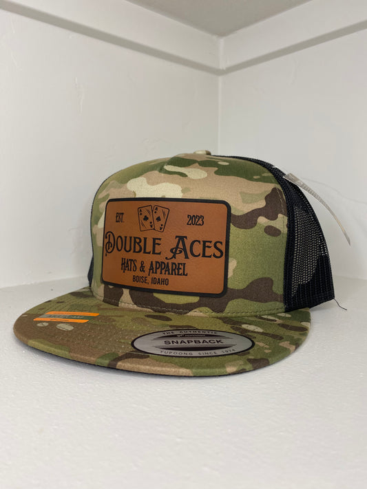 Green Camo Aces Leather Patch Trucker