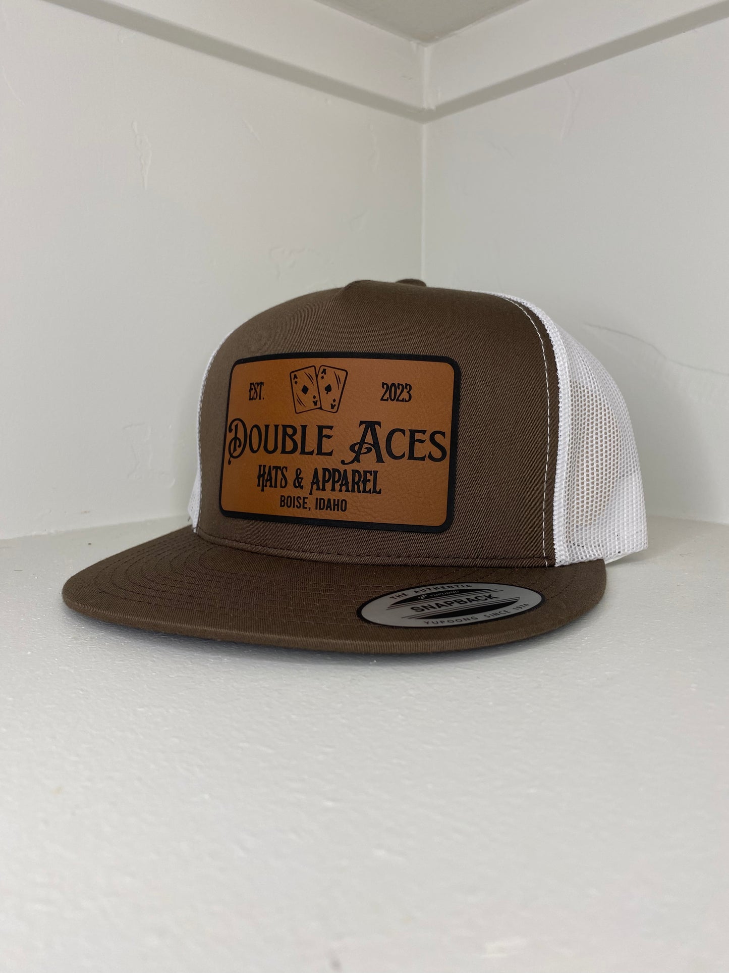 Brown/White Aces Leather Patch Trucker