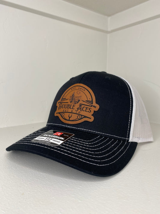 Black/White OG Leather Patch Trucker