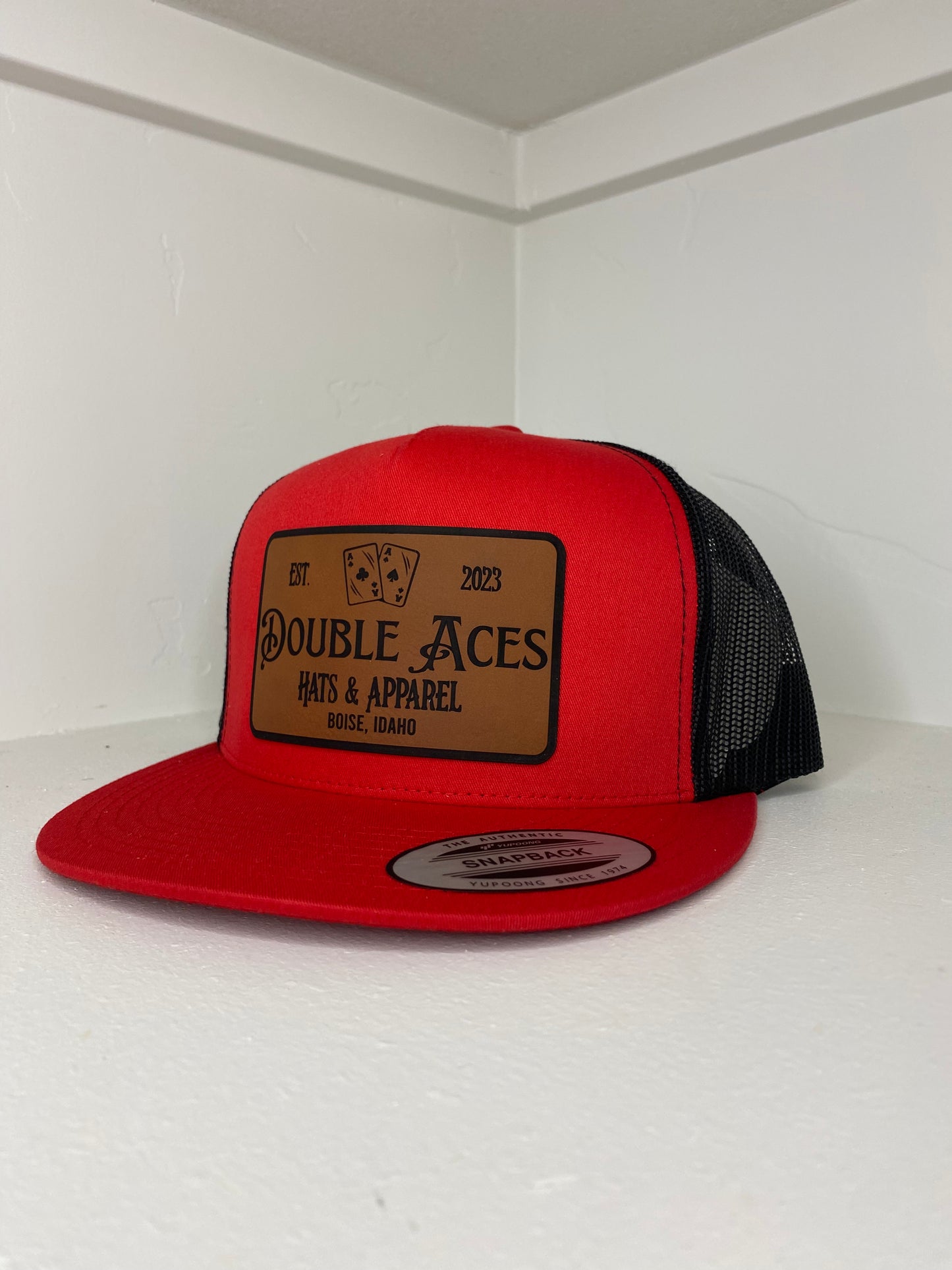 Red/Black Aces Leather Patch Trucker