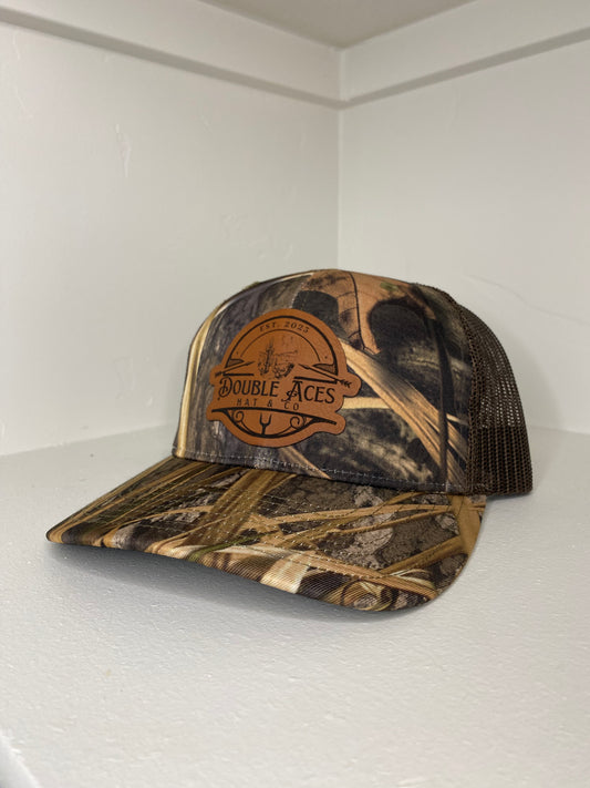 Mossy Oak Camo OG Leather Patch Trucker