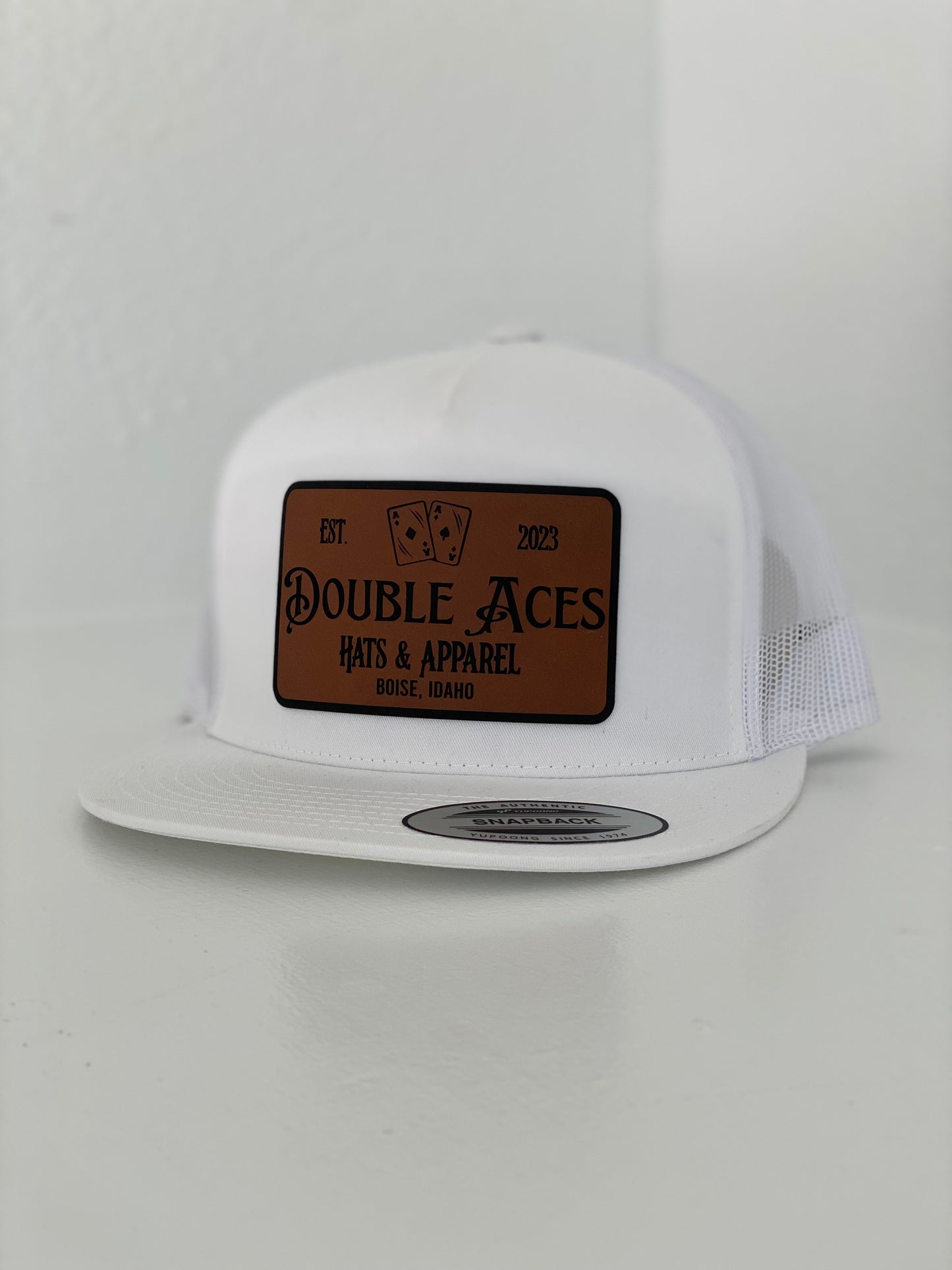 Aces Leather Patch White Trucker