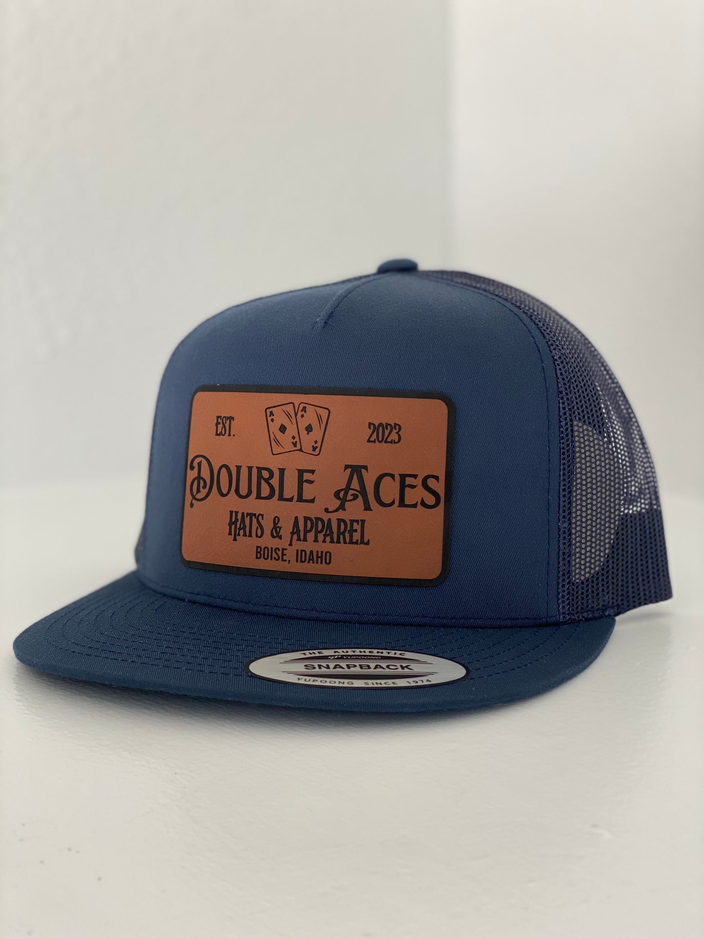 Aces Leather Patch Navy Trucker