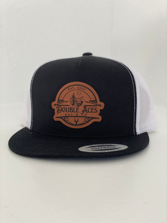 Black/White OG Leather Patch Trucker